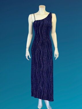 90s Navy & Purple Glitter Minimalist ONE SHOULDER Party Dress / XS S